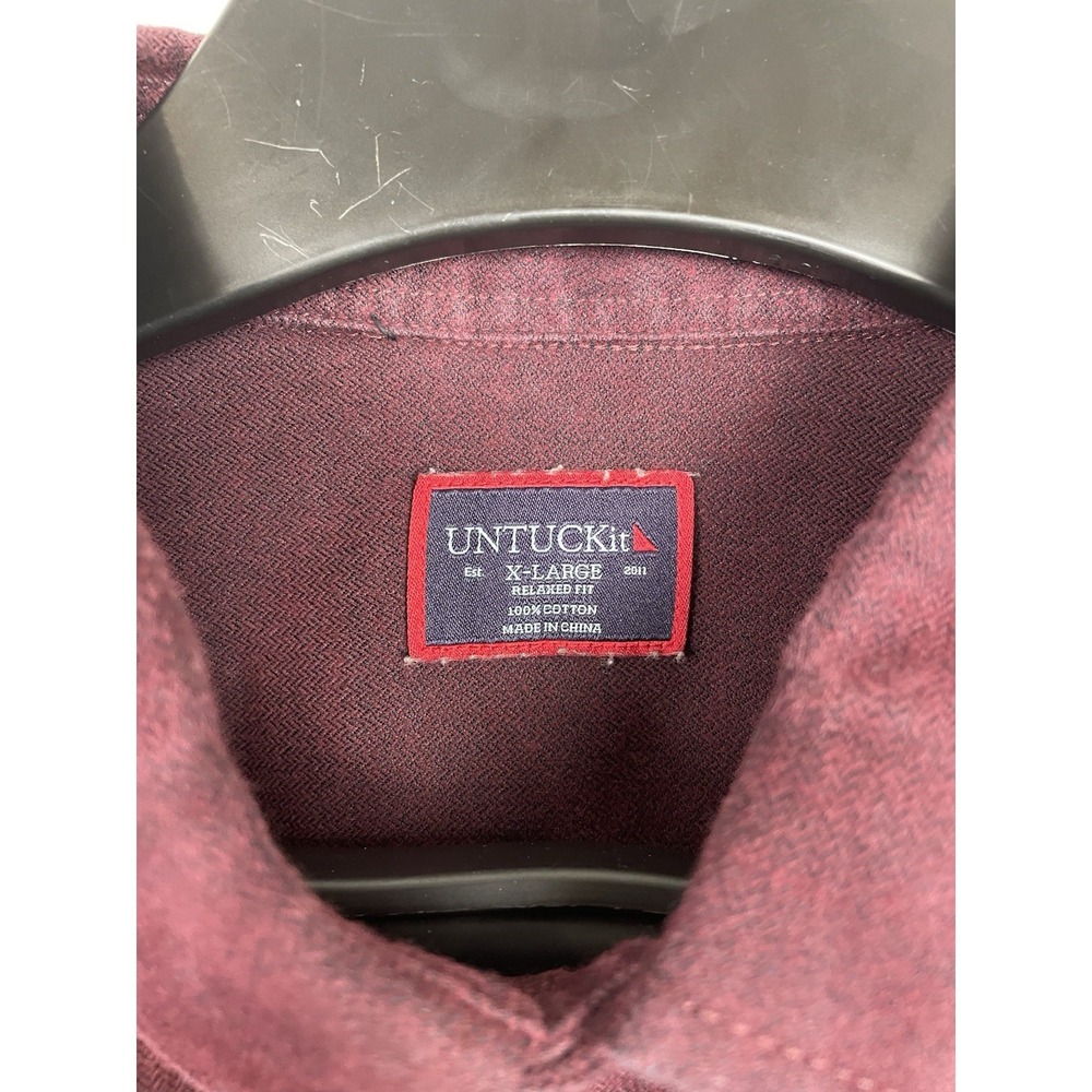 UNTUCKit Hemsworth Shirt Men XL Relaxed Fit Long Sleeve Maroon Button Up Flannel - Picture 4 of 8